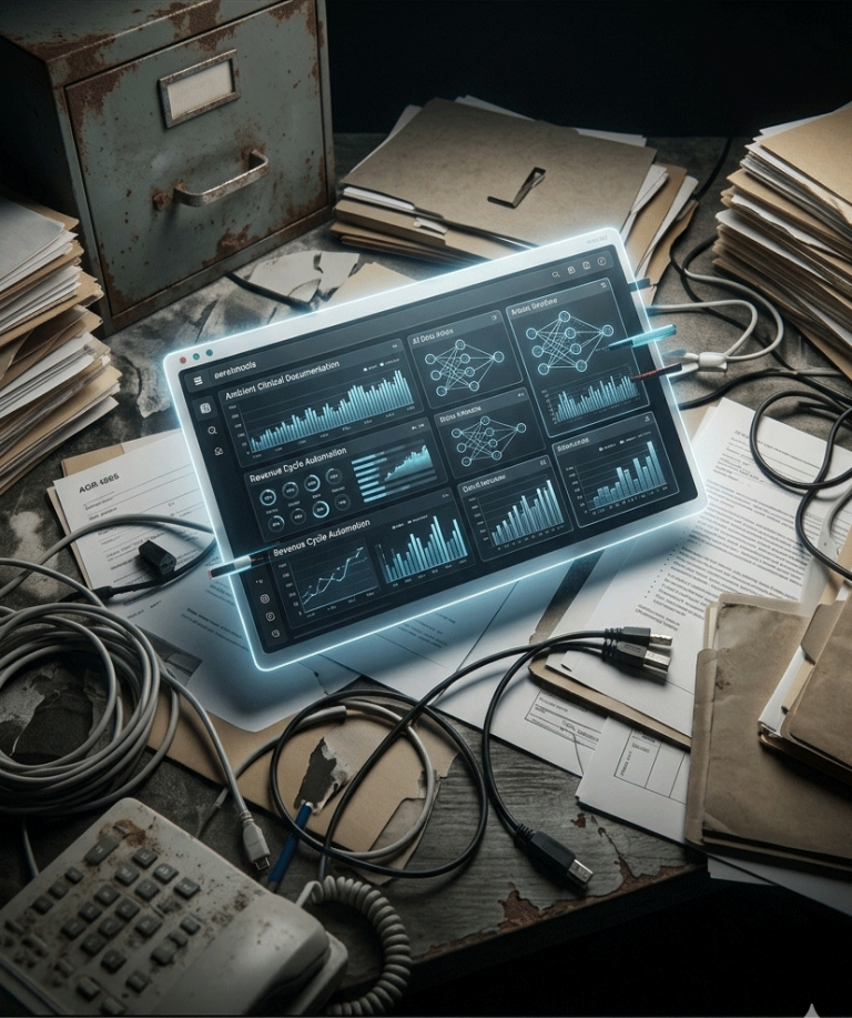 a technology tool sits on a messy desk, the wrong environment