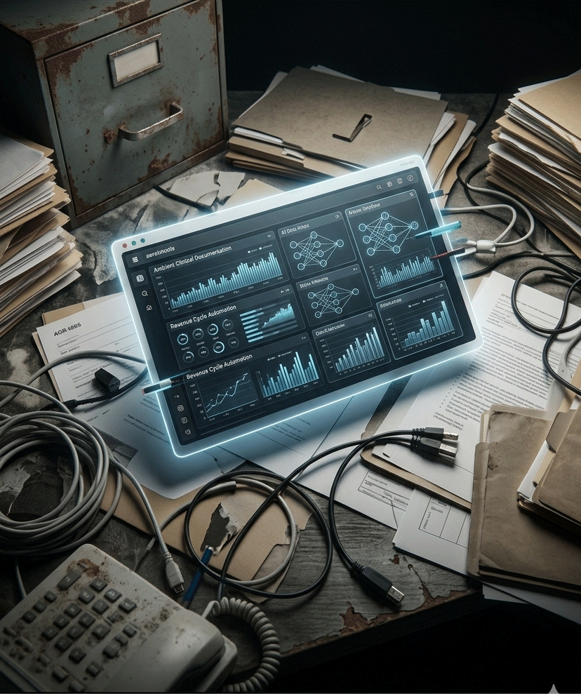 a technology tool sits on a messy desk, the wrong environment