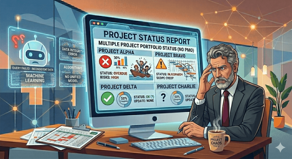 Executive looking at a project dashboard with too many unknowns